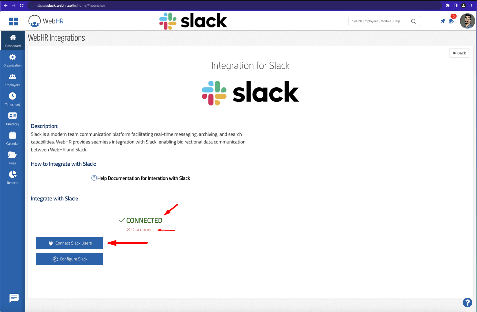 Connect WebHR with Slack